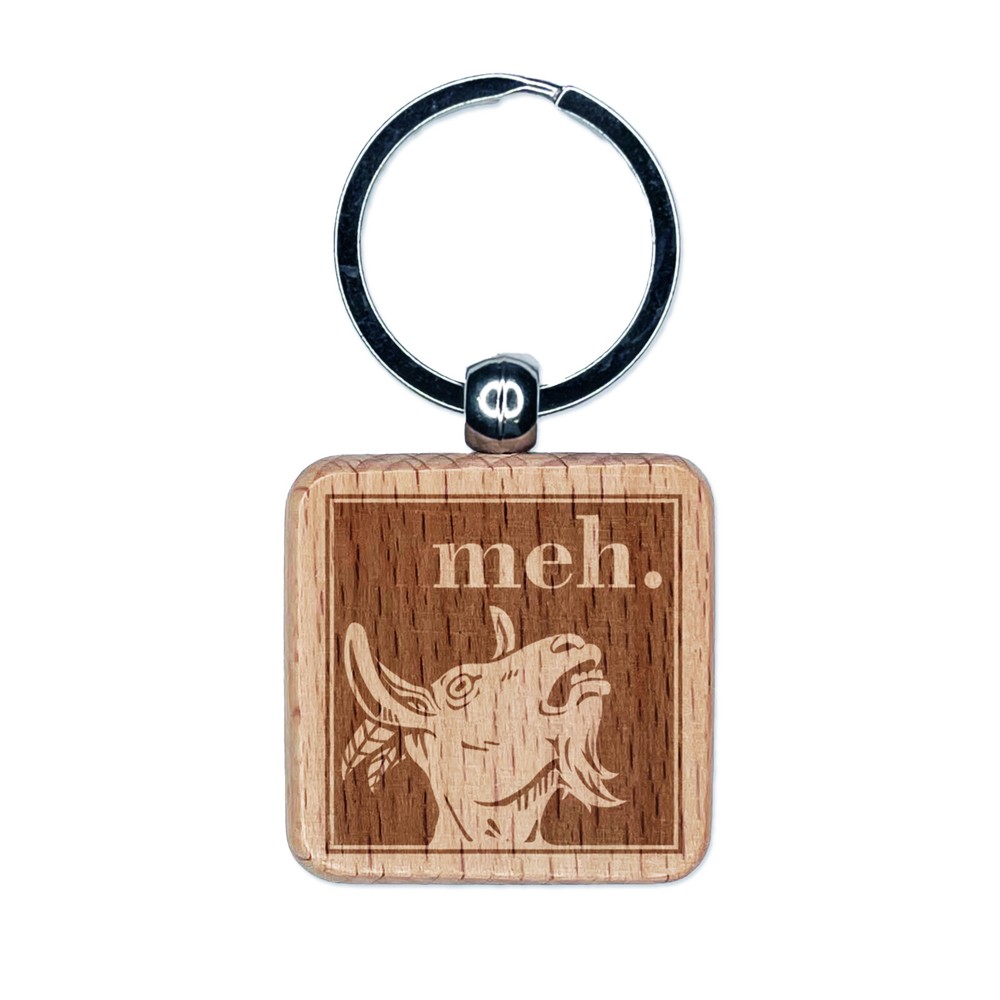 Personalized Goat-Engraved Wooden Keychain Tag Charm with Square Design