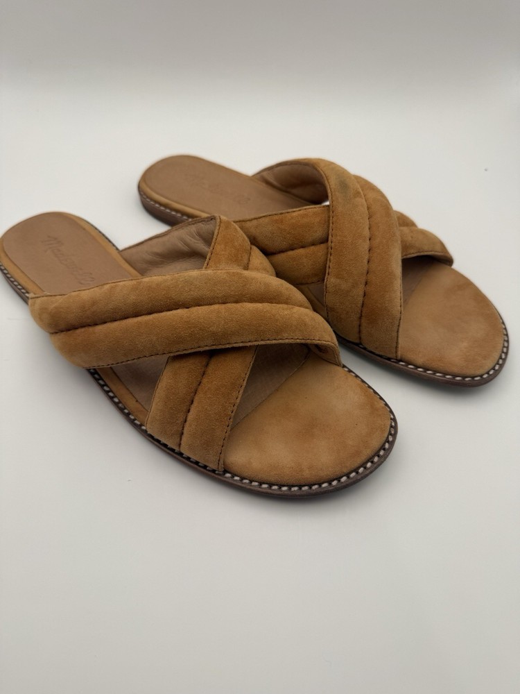 Madewell The Skyler Brown Suede Slide Sandals Slip On Straps Leather Women's 8.5