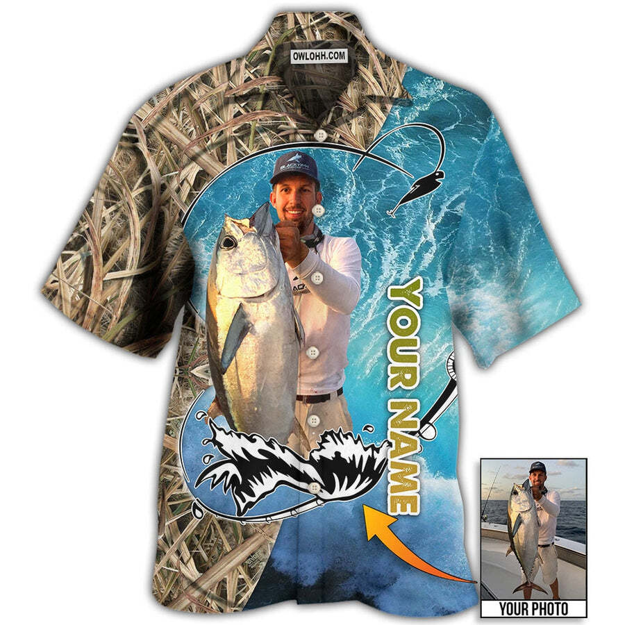 Personalized Fishing Blue Water Cool Custom Photo   Hawaiian Shirt