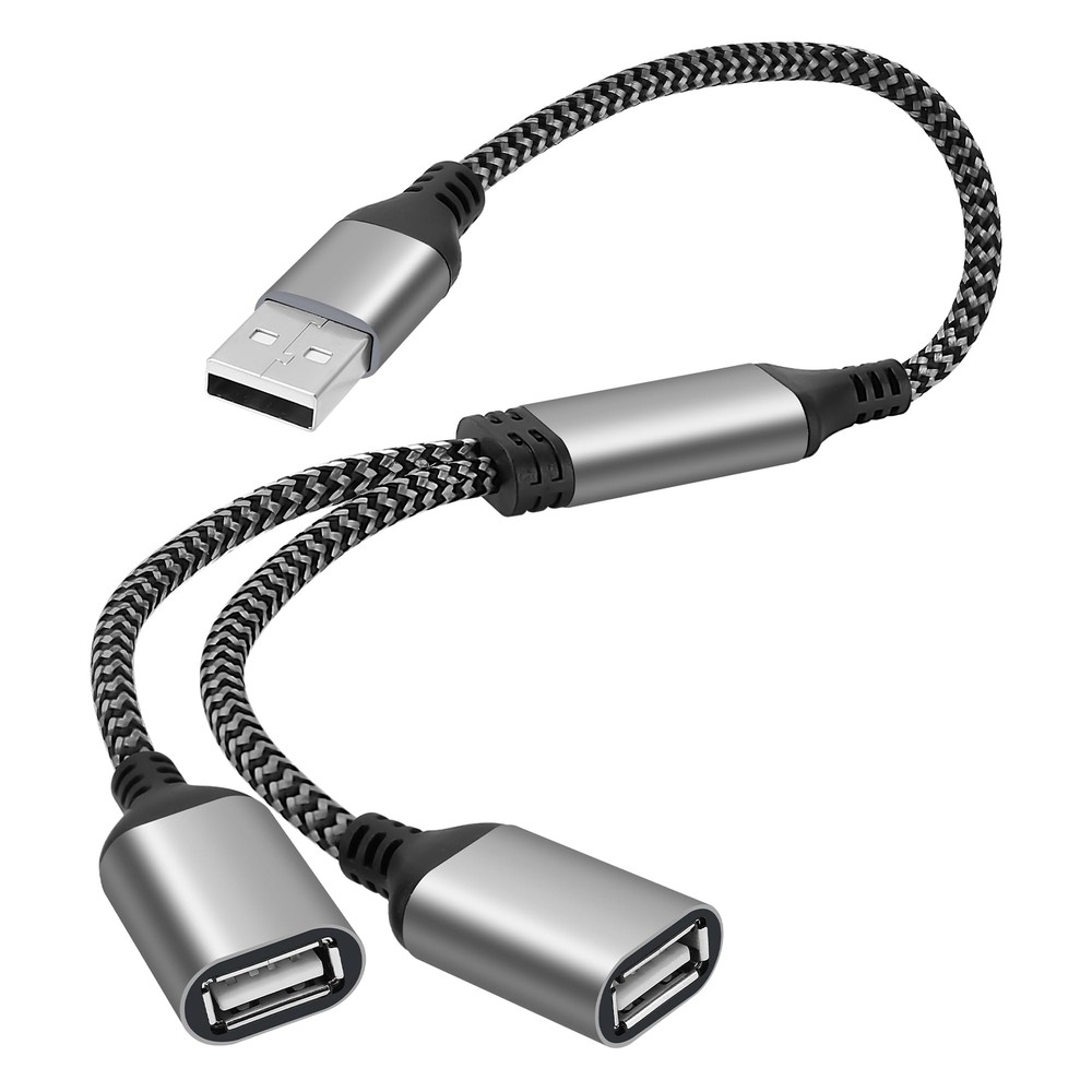 USB Y Splitter Cable 2-in-1 Adapter 2ft USB-A Male to Dual Female OTG Extension