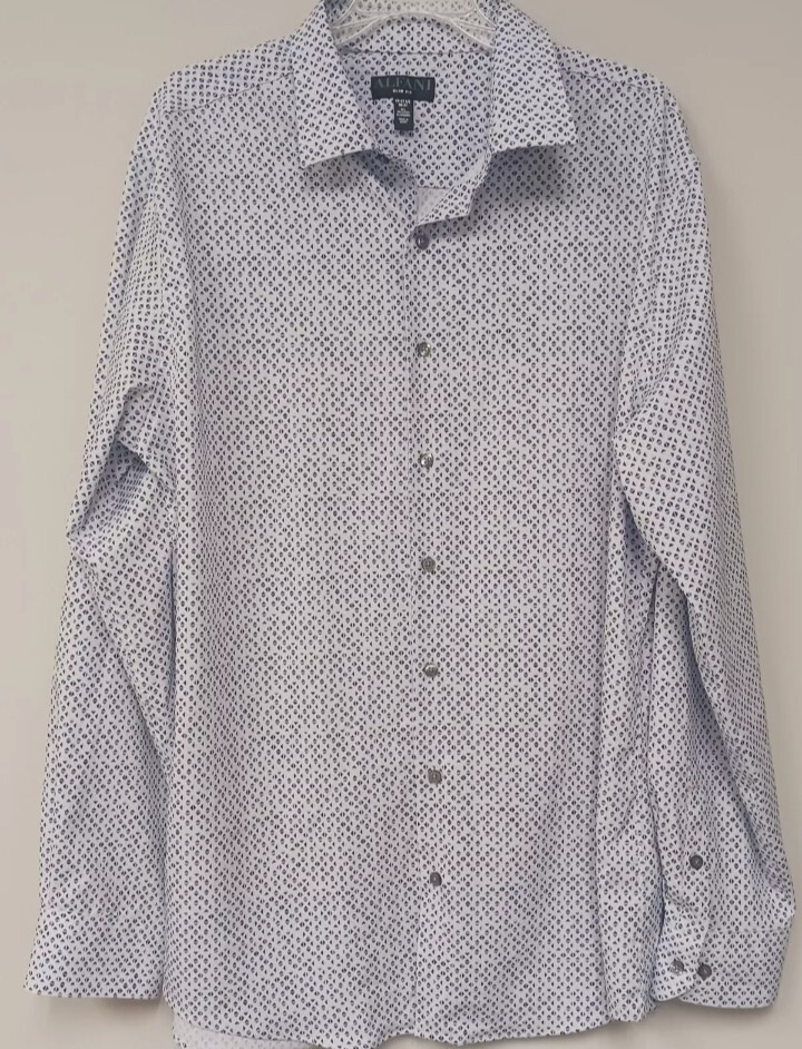 Alfani Mens Shirt Geometric Print Button Up Down Work Casual Collar Sz 17.5