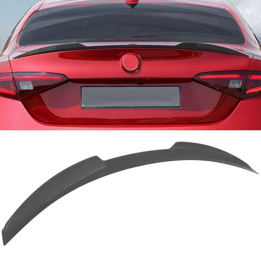 Rear Trunk Spoiler Lip For 2017-2022 Alfa Romeo Giulia Glossy Black Carbon Fiber