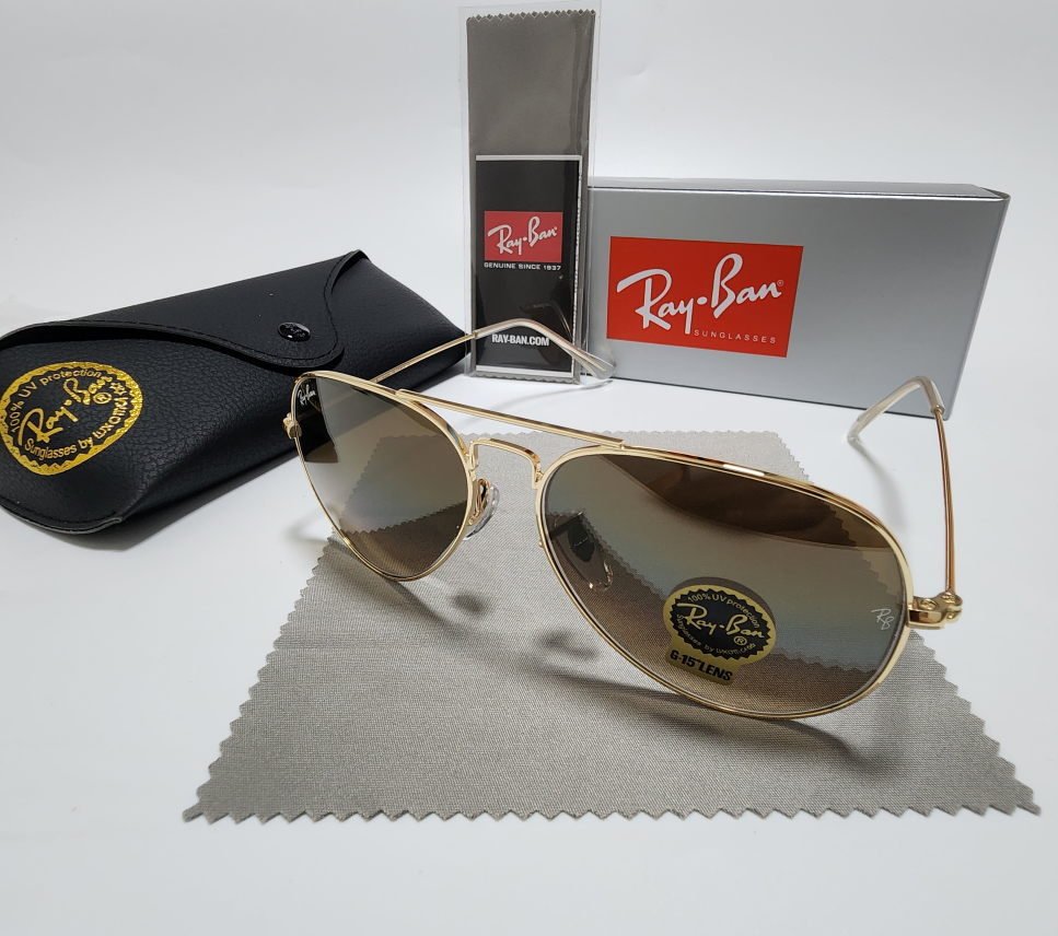 Ray-Ban RB3025 Aviator Pilot Sunglasses Gold Frame Gradient Brown Lens 58-14 mm