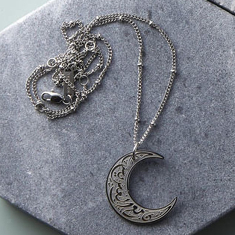 Arabic Moon Pendant Necklace with Elegant Metal Chain and Inspirational Text Jewelry Gift