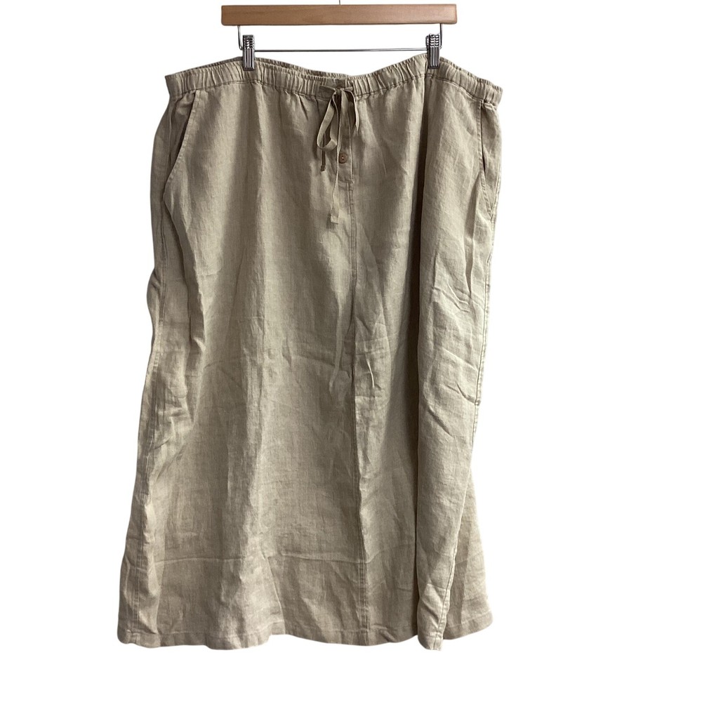 Silhouettes Linen Skirt with Elastic Waist Drawstring Pockets Casual 3X Maxi Midi