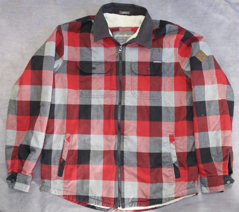 Vintage Eddie Bauer Quilted Flannel Shirt Heavy Duty Long Sleeve Men's Large