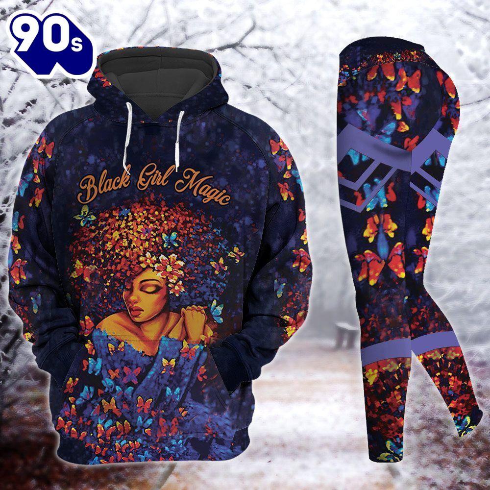 Black Girl All Over Print Leggings Hoodie Set Outfit For Women Christmas -