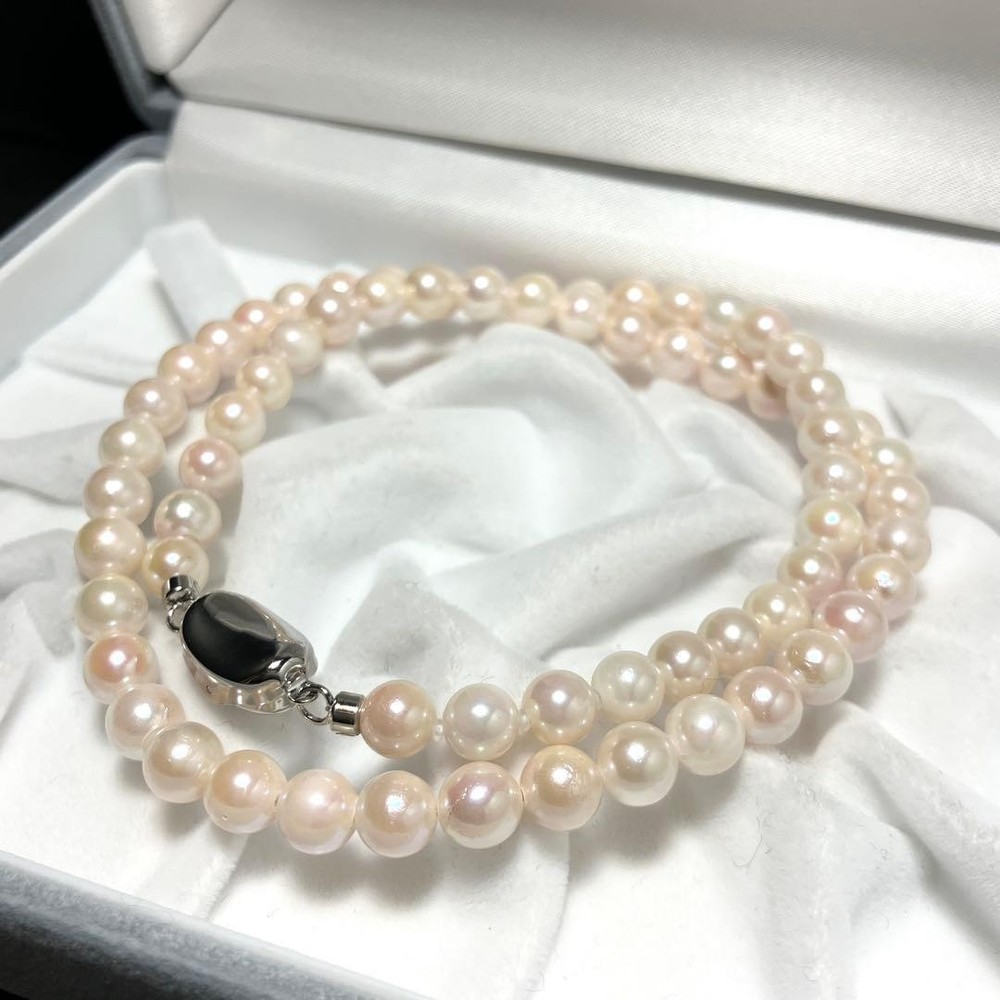 Akoya Pearl Necklace 6-7.0mm SILVER 44cm/17.3inches Genuine Pearl Used