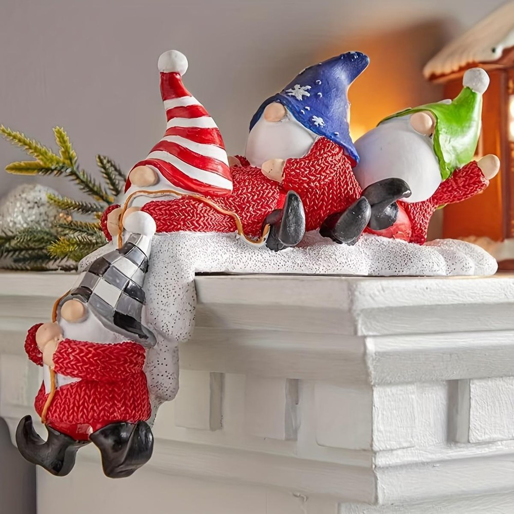 Figurine Gnomes Christmas Resin Modern Rustic Small Multicolor Carved Home Decor