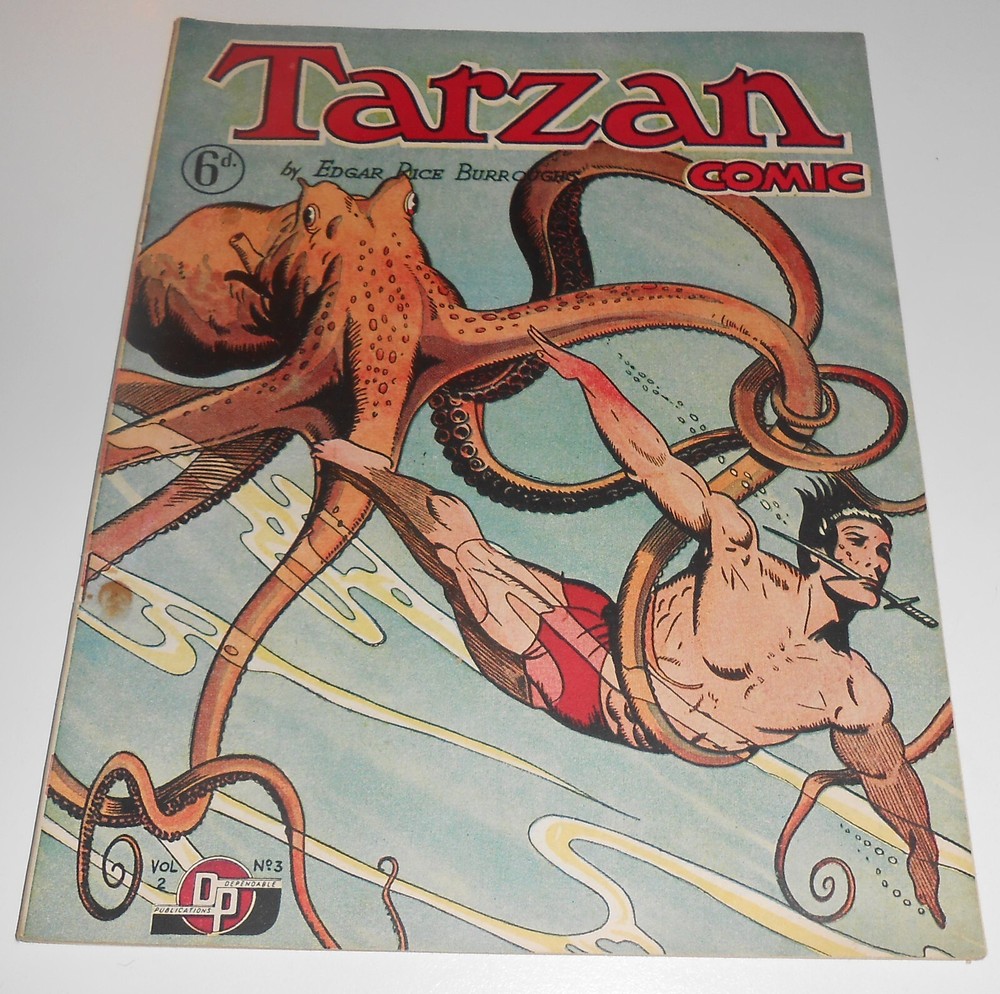 TARZAN COMIC Vol 2 no.3 Donald F. Peters UK 1951 CLASSIC GIANT OCTOPUS COVER NM!