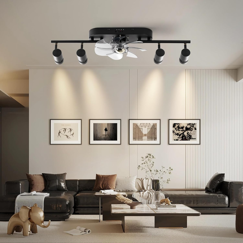 32-Inch Black Modern Ceiling Fan with LED Light, 6-Speed Reversible Motor, Track Compatible