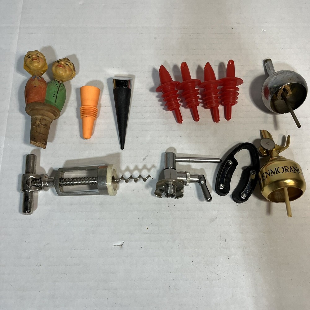 Vintage 12pc Cocktail & Wine Bar Set Kit Bottle Opener Corkscrew Wine Stopper