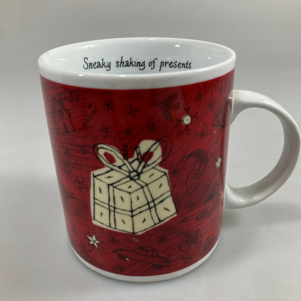 Starbucks Sneaky Shaking of Presents Red Barista Coffee Mug 20 oz 2000