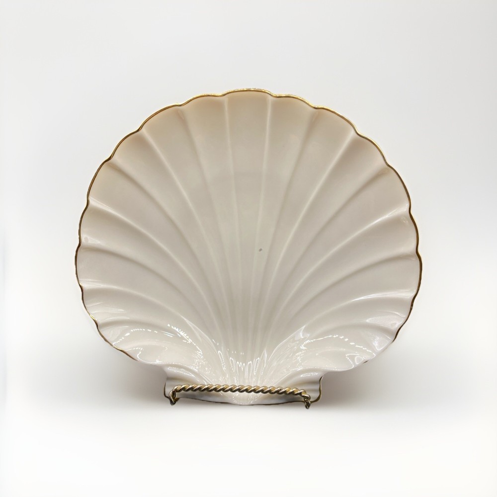 Lenox China VTG USA Ivory Scallop Shell Candy/Trinket Dish 24Kt Gold Trim