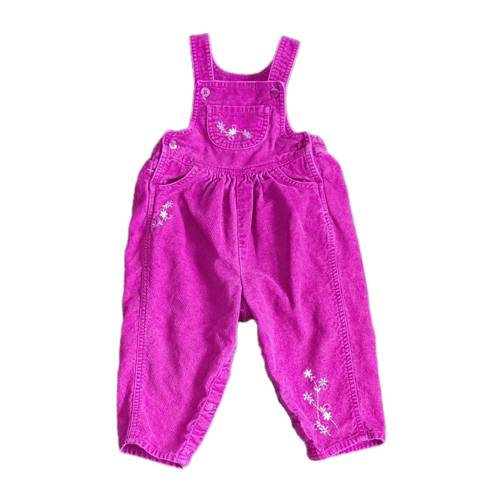 Vintage OshKosh B'gosh Overalls Velvet Magenta Floral Embroidered Baby 24M Cute