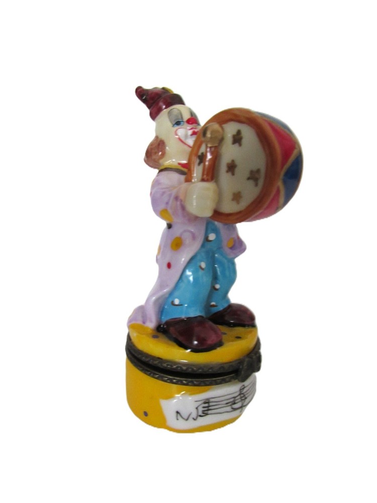 Vintage Ceramic 3.75 Inch Clown Drum Hinged Trinket Box