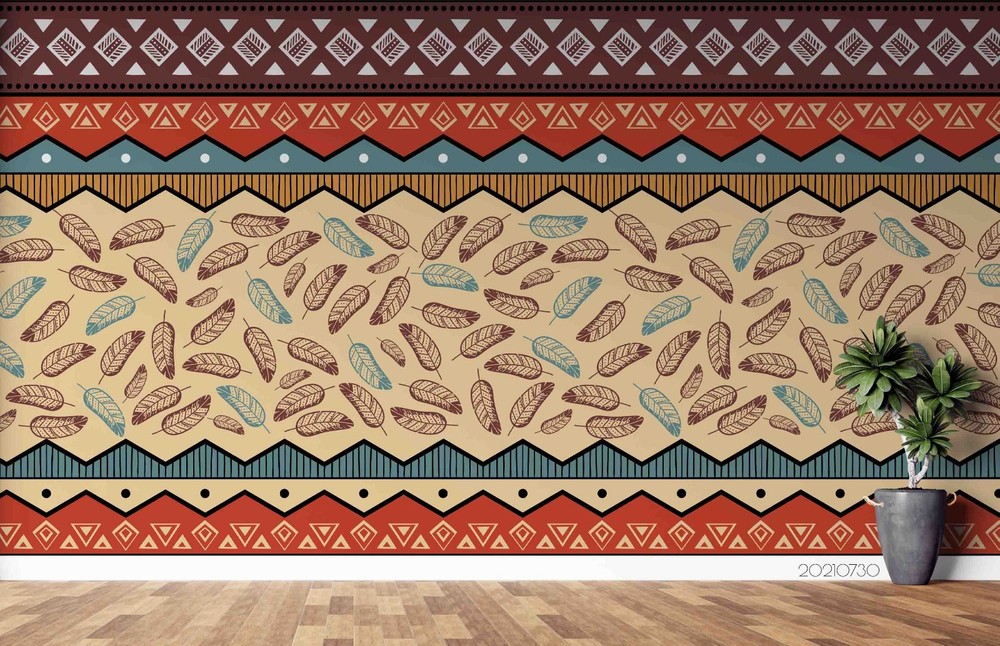 3D Tribal Style Feathers Pattern Wall Murals Wallpaper Murals Wall Sticker