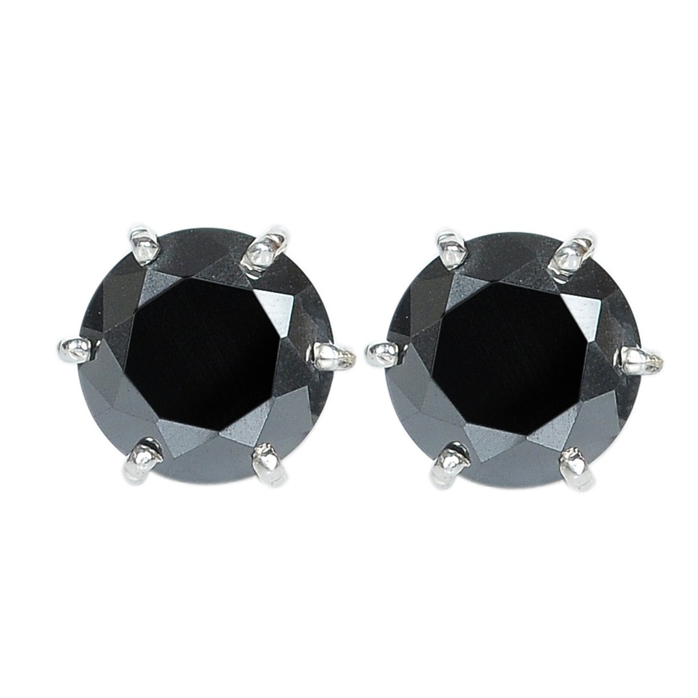 925 Sterling Silver 9.34Ct Round Shape 100% Natural Black Diamond Women's Studs