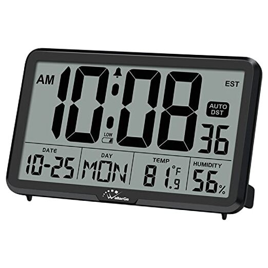 Auto Set Digital Wall Clock with Temperature Display Battery Operated