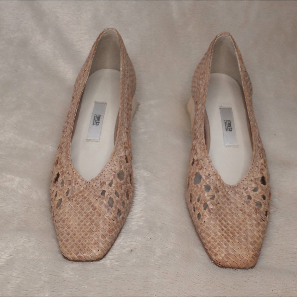 Miista Leather Taissa Beige Coffee Milk Made In Spain Hand Woven Block Heel 8
