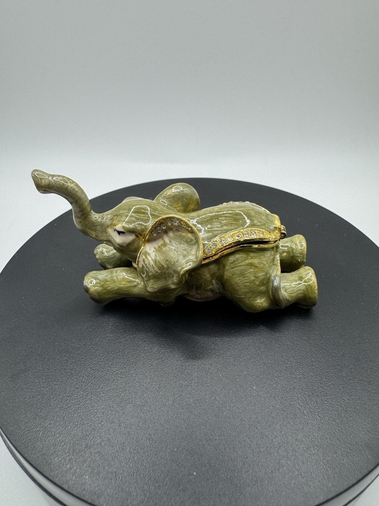 Enamel Lounging Elephant Trunk Up Trinket Box