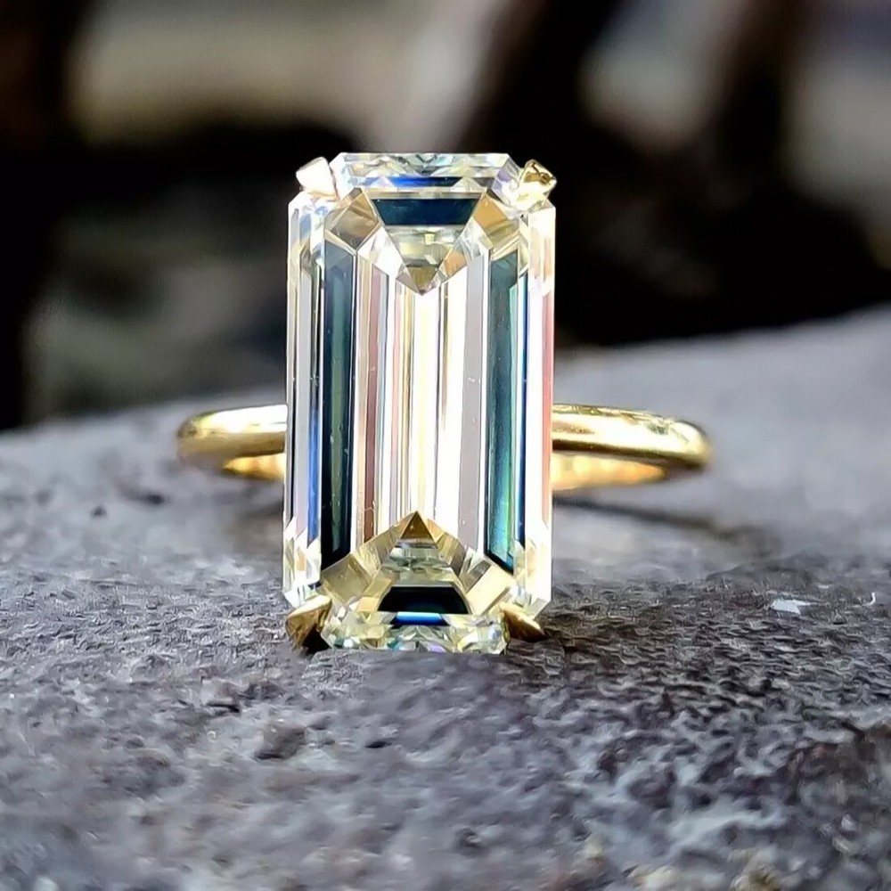 4.80 Ct Certified Emerald Cut White Diamond Solitaire Ring 925 Sterling Silver