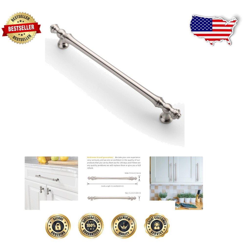 Stylish 10-Pack 7.5 Inch Brushed Satin Nickel Cabinet Pulls - Easy Installation