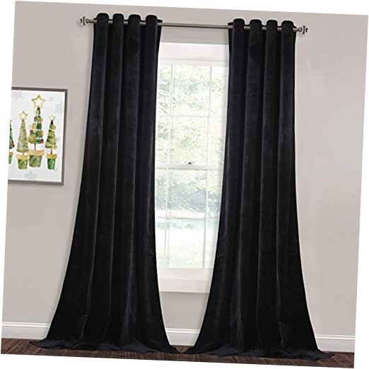 Thermal Insulated Black Velvet Curtains 52x96 Inches