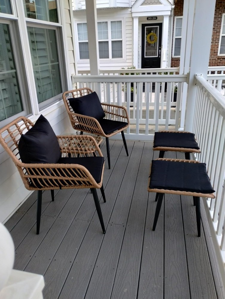 Outdoor Patio Chair Set of 5, 2 Chairs, 2 Ottomans, & Side Table Furniture Set