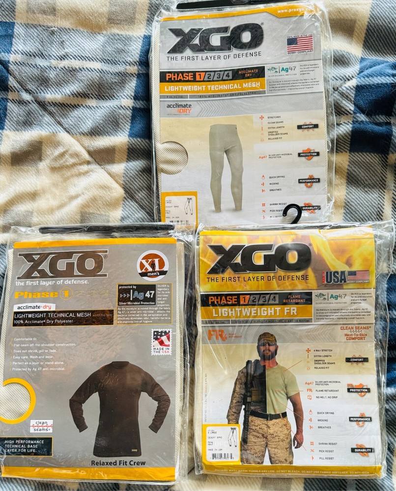NEW MILITARY XGO PHASE 1 ACCLIMATE DRY 2PR PANTS & 1 CREW