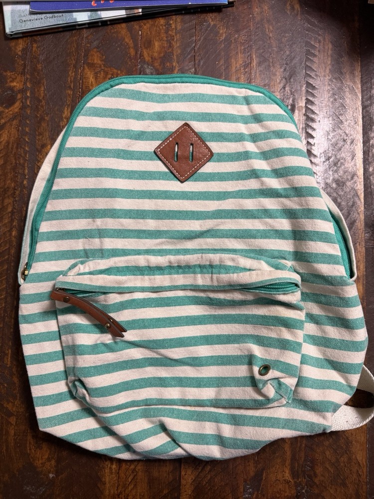 Bueno back pack green and white stripes