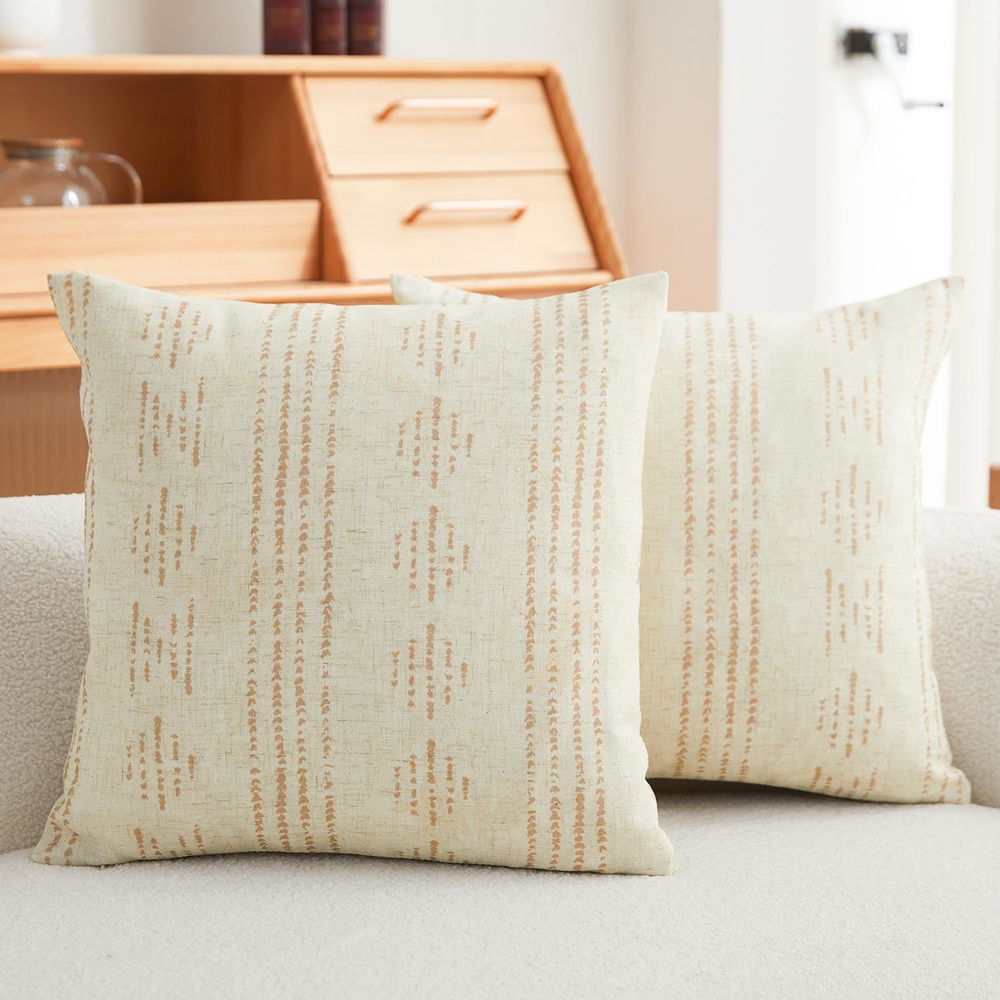 Jinchan Linen Throw Pillow Covers Farmhouse Boho Geometric Taupe Striped Pattern