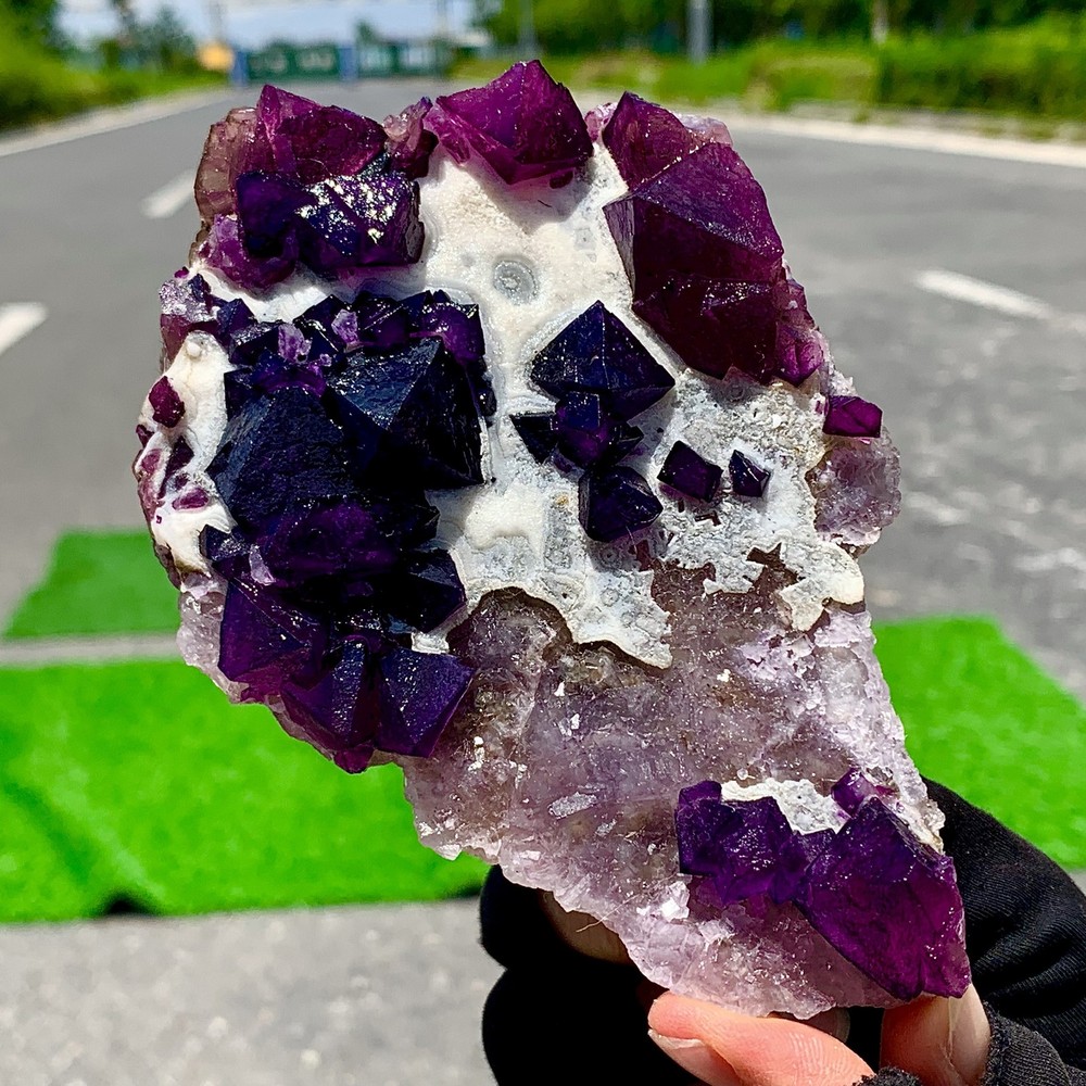 1.47LB Natural Transparent  purple Fluorite Mineral Crystal Specimen/China
