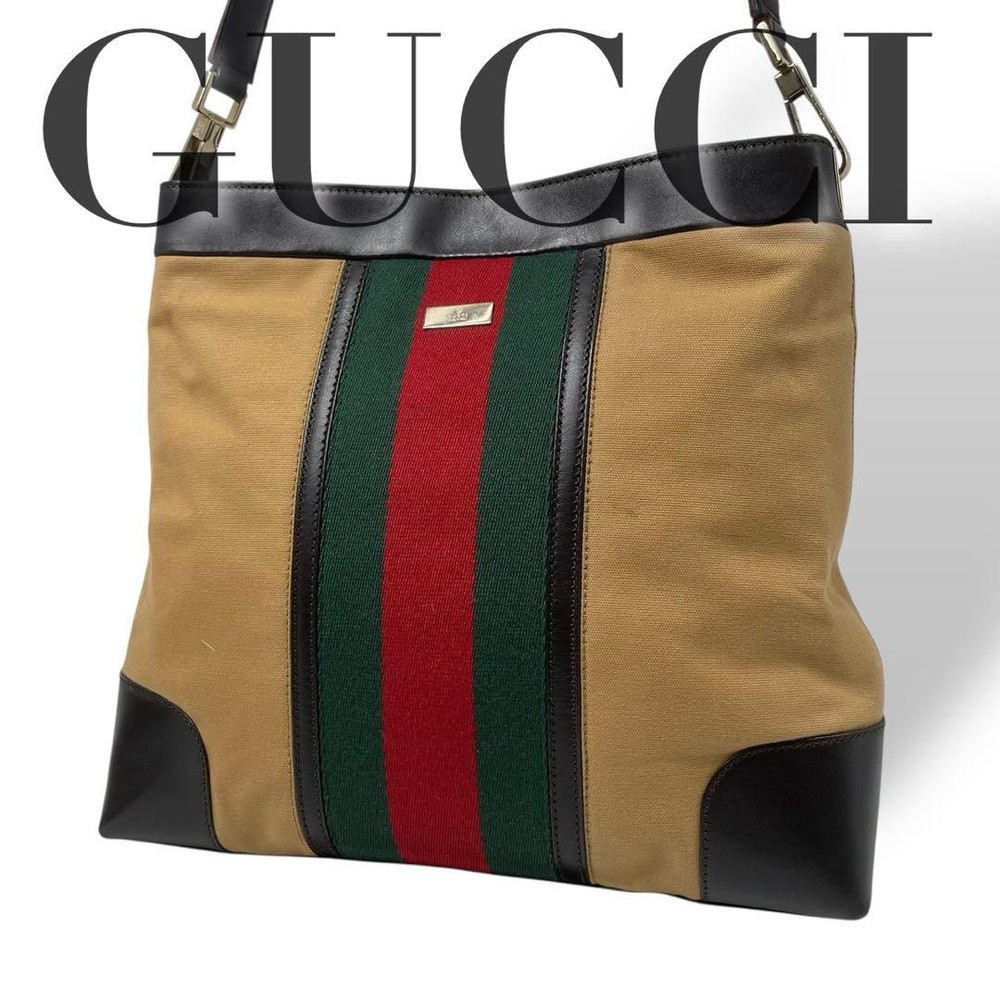 Authentic Used Gucci 4826 Sherry Line Brown Leather Shoulder Bag