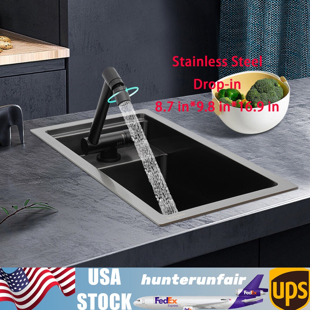 Premium 304 Stainless Steel Single Bowl Sink with Foldable Faucet for Kitchen & Bar