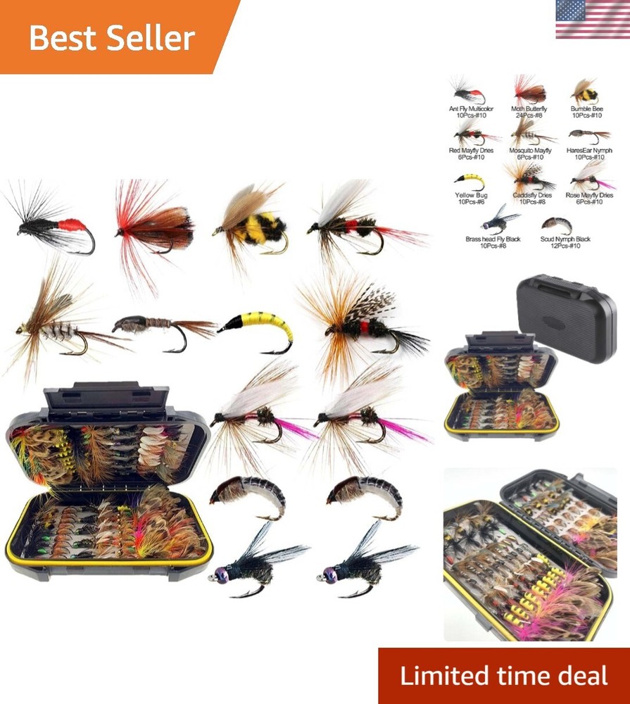 50-114Pcs Handmade Dry & Wet Fly Fishing Flies Kit for All Conditions