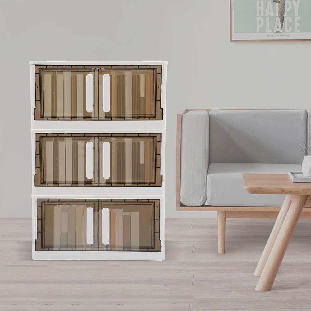 Stackable Storage Cabinet with Lids and Wheels – 3 Bins Organizer