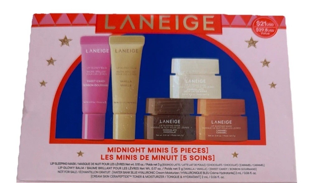 Laneige Midnight Minis 5pc. Lip Sleeping Masks & Lip Glowy Balms Set, BNIB