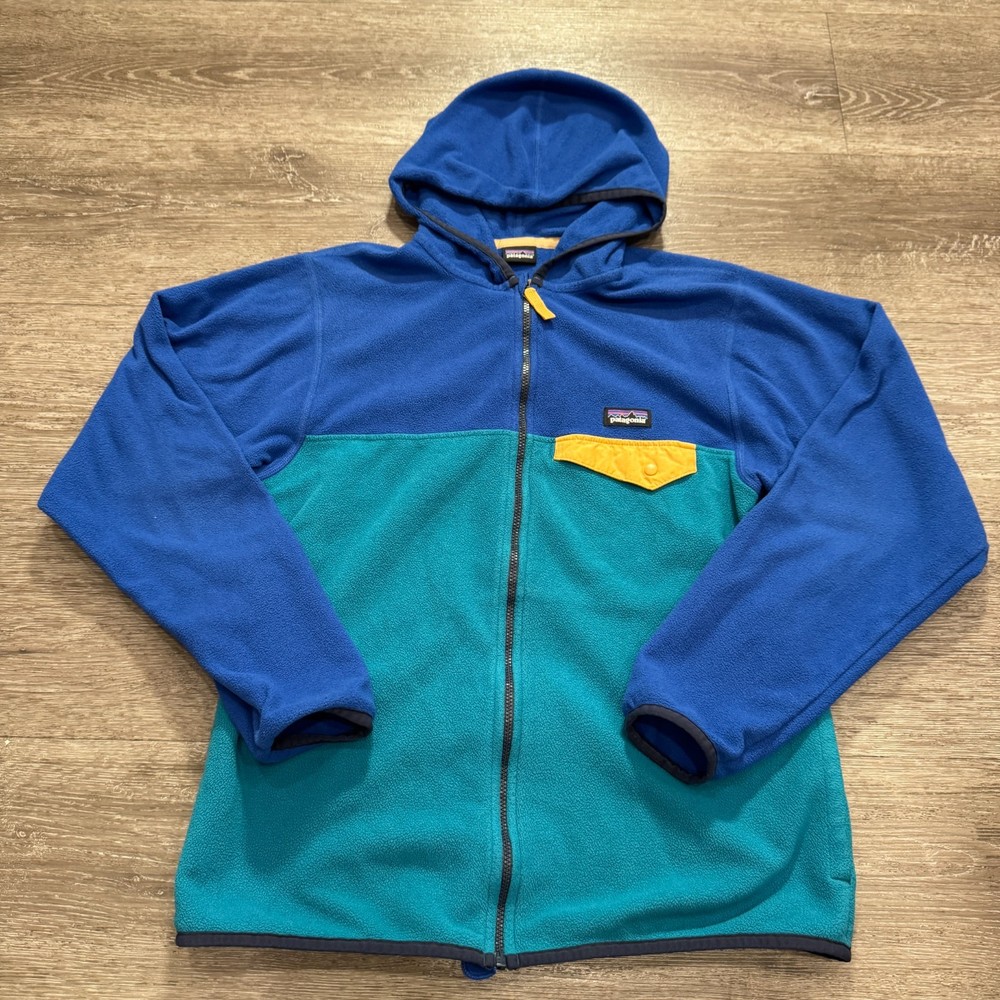 Patagonia Jacket Youth XL 14 Blue Colorblock Micro D Snap T Full Zip Fleece