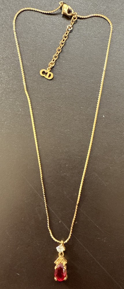 Christian Dior Rhinestone Swing Pendant Necklace Gold Plated Elegant Jewelry