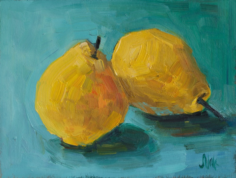 Pears Oil Painting Fruit Impasto Original Wall Art Small Food Wall Art