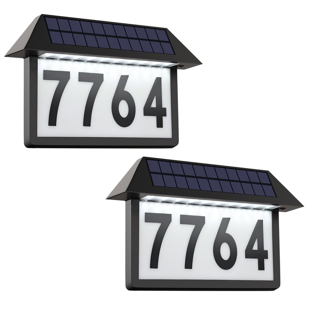 2-Pack Solar Address Sign, Lighted House Numbers Waterproof, 3-Color Lighting...