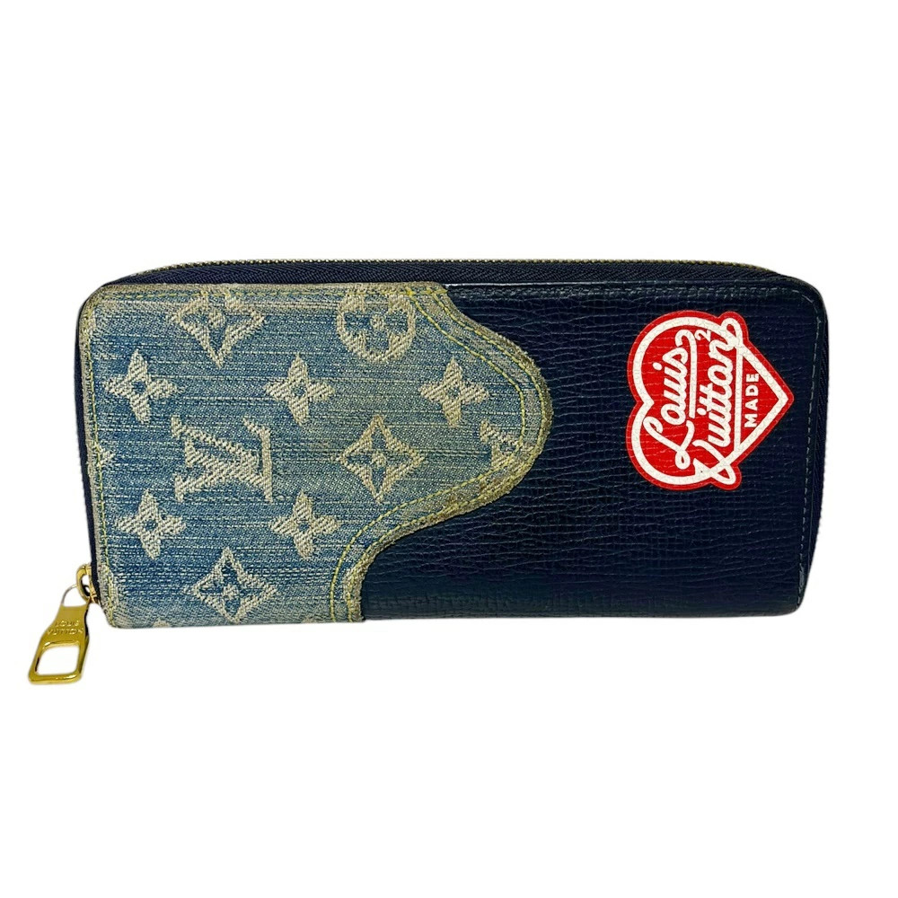 LOUIS VUITTON Zippy Wallet Vertical Monogram Denim Blue Used
