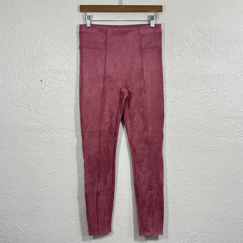 Spanx Faux Suede Leggings Medium High Waist Shaping Rich Rose Pull On