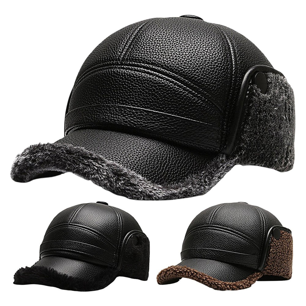 Leather Baseball Cap Ear Protection Warm Comfortable Baseball Hat For Elderly
