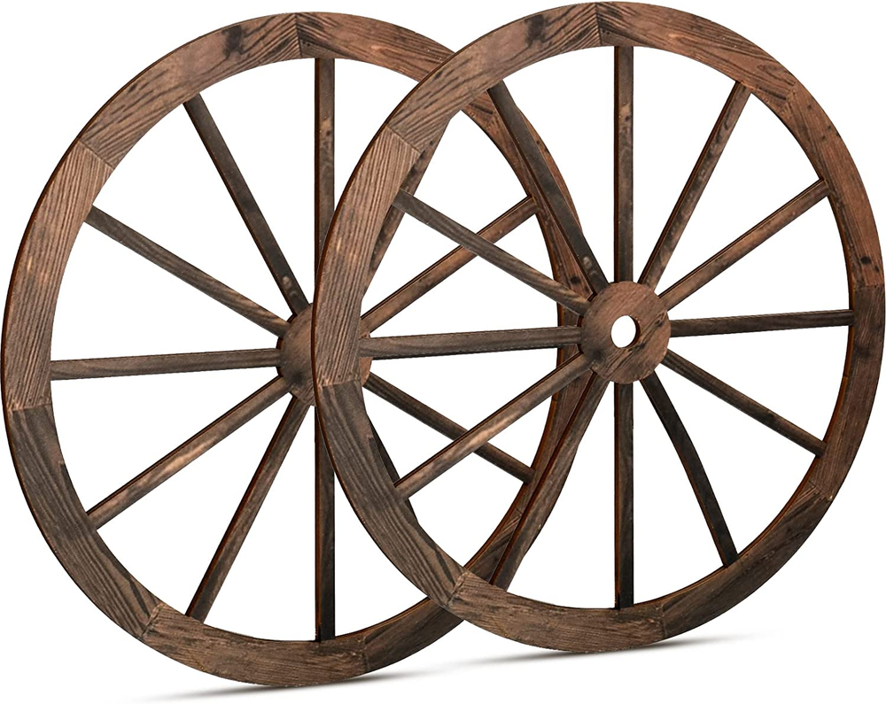 2 Wooden Wagon Wheels for Outdoor & Indoor Decor – Vintage Rustic Wall Art