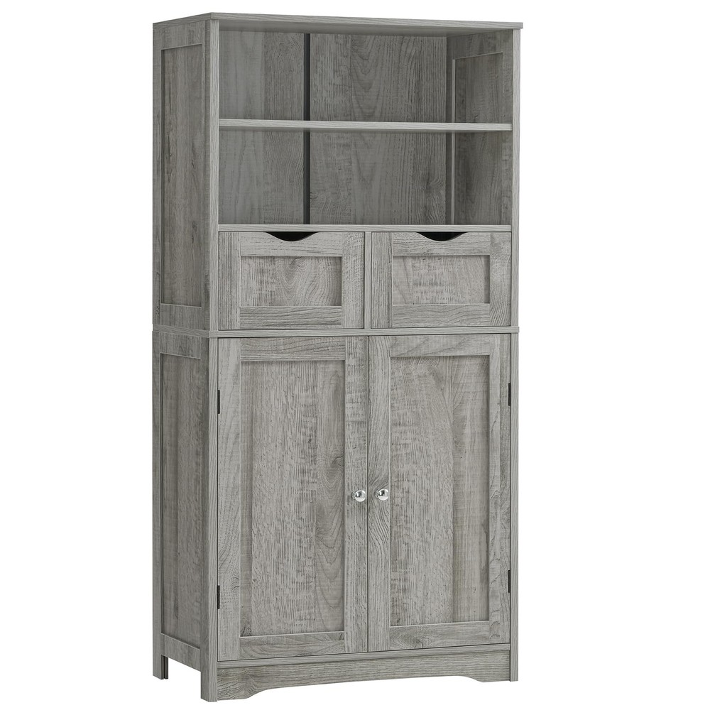 Tall Adjustable-Shelf Storage Cabinet with Doors for Bathroom or Home