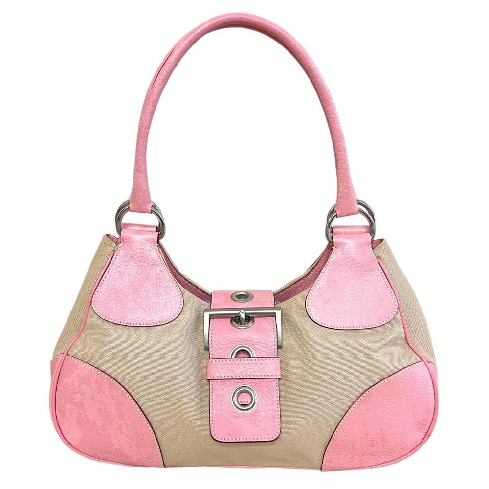 Prada Canvas and Leather Tote Bag with Logo and Adjustable Shoulder Strap