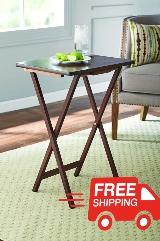 Mainstays Indoor Single Folding TV Tray Table - Walnut L 19 x W 15 x H 26