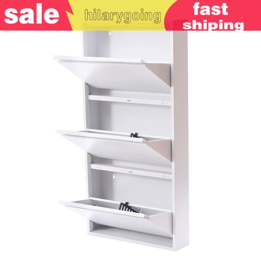 White 3-Drawer Shoe Storage Cabinet Holds 9 Pairs Fits Entryway Hallway  